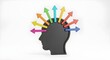 © A.M - Divergent Thinking Concept: Colorful Arrows Emanating from Head Silhouette
