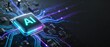 © Husen - A close-up view of a microchip with AI on a circuit board with glowing blue and purple lines.