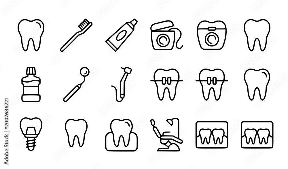Dental care outline icons set editable stroke stomatology medical line ...