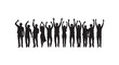 © Md - Silhouettes of a diverse group of people raising hands in unity and celebration expressing community and togetherness illustration.