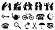 © 21graphic - Black and White Silhouette Icons: Communication, Household, Technology, Objects, and Symbols