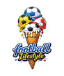 © Durjoy - Football lifestyle ice cream cone vector illustration with melting colorful sports ball scoops