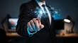 © Mimie - Businessman touching a glowing AGI interface with interconnected icons and ads