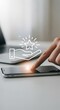 © PaKu - Hand holding smartphone with star rating icon, laptop in background, concept of customer feedback