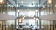 © Hesti - Modern Corporate Office Interior Blurred Background with Bokeh Lights and Glass Architecture for Professional Business Web Design and Presentations