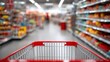 © The Little Hut - Perspective from a shopping cart in a brightly lit grocery store aisle with shelves stocked with products