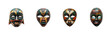 © LAXMI - Four decorative and colorful face masks with tribal-like paint and isolated on transparent background