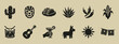 © thetwelvesense - Mexican culture icon set with cactus luchador mask taco agave chili and guitar silhouettes