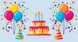 © BlueCircle - Happy Birthday Celebration with Cake, Balloons, and Confetti
