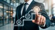 © PRIYA - Customer Satisfaction Journey: A sharp-dressed individual elegantly gestures towards a graphic depicting the customer experience journey.