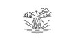 © Abi - Mountain waterfall landscape in minimalist monoline art style