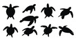 © GDSafayet03 - Collection of black turtle silhouettes in various poses isolated on white background silhouette high quality professional