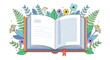 © Mostafizur - A stylishly illustrated open book with blank pages framed by lush greenery, flowers, and leaves. Perfect for educational, marketing, or lifestyle projects emphasizing learning, nature, and creativity.