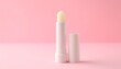 © Sugeh Rejeki - Lip balm stick on a pink backdrop for cosmetic and skincare product use