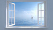 © Anna - View of a small sailboat on the ocean from an open window
