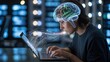 © mohammedsalim - person working on laptop with digital brain concept
