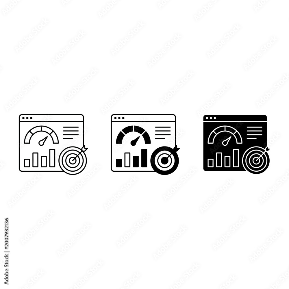 3 Dashboard icons featuring data analytics, performance speed and ...