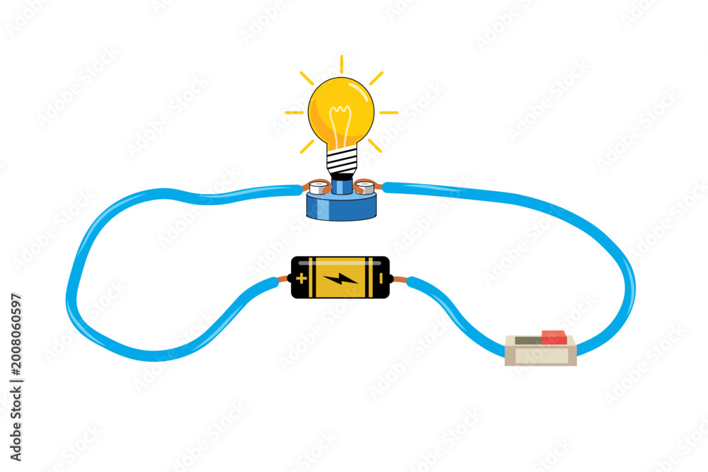Simple Electric Circuit With Light Bulb, Battery and Switch ...