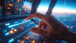 © Monmeo - Aircraft Cockpit: A pilot's hand expertly navigates the illuminated instrument panel of an aircraft cockpit, soaring through the sky with precision and control.