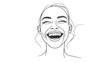 © Zoya - Line art illustration of a joyful woman laughing with her eyes closed and mouth wide open