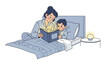 © Krisenda - Mother Reading Story to Young Son in Bed.