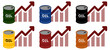 © ochikosan - 原油価格上昇アイコン OILドラム缶と上昇グラフのエネルギー市場シンボル Oil Price Increase Icon OIL Barrel Rising Chart Energy Market Growth