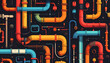 © aisyah - Intricate Network of Colorful Industrial Pipes and Plumbing System.