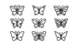 Minimal Butterfly Outline Vector Set – Simple Symmetrical Insect Icons for Logo and UI Design