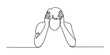 © Raj Creator - Continuous single line drawing of a stressed person holding head in hands feeling worried and sad about life problems and mental health issues in a minimal style