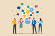 © BasobiBala - brainstorming concept with lightbulb and team of four people