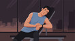 © regina - Sad Man Sitting at Home at Night Feeling Lonely and Mentally Exhausted