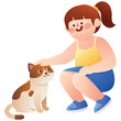 © Space - Kid and Pet Interaction Illustration. Vector illustration of Cute girl petting a friendly cat, perfect for pet care, animal friendship, childhood, and family lifestyle projects. Isolated on background