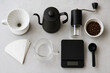 © ultramcu - Flat lay of coffee brewing tools
