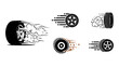 ©  PixelPace - Set of black car tires moving fast with speed lines and smoke effects