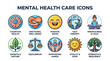 © King - Mental Health Care Symbols with Brain Heart Therapy Meditation and Resilience Themes