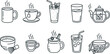 © Ruksana Studio - Hot and cold beverages outline icon set featuring tea coffee smoothie matcha teapot mug for cafe restaurant menu lifestyle wellness minimal UI vector design collection.