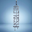 © Pyc Assaut - Mot 'REFRESH' en texte liquide transparent avec gouttes tombantes sur fond bleu studio dégradé