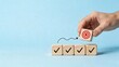 © Ava - Business goal achievement strategy success concept hand holding target block checking completed items