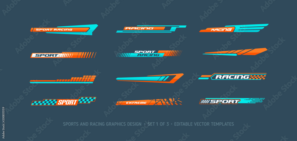 Racing Car livery decals (set 1). Racing vehicle performance elements ...