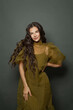© millaf (Nemchinova) - Beauty portrait of long hair woman, classic hairs curly. Brunette model with wavy hair looking at camera