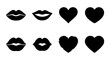 © Imran - set of black lip silhouettes with various heart shapes on white background