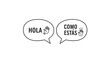 © RASHIDAPARVIN - Speech bubbles greeting with hola and como estas in spanish featuring hello, how are you, conversation with communication and language elements for