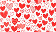 © Aldisatu - seamless pattern of various red hearts, hand drawn doodles and pixel art, romantic celebration, valentine day, love symbol