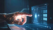 © HumblePride - Cybersecurity: Illuminated hand interacts with a digital lock screen on a futuristic laptop, highlighting concepts of digital security, data protection, and technological innovation.