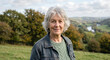 © Nadezda Ledyaeva - Portrait of confident elderly woman with gray hair against beautiful rural landscape with river background