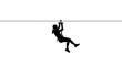 © Lang - Active woman silhouette participating in a fast zipline adventure activity, minimalist black vector profile of a female person on a cable wire, isolated on white background flat icon graphic.