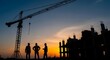© MdTanvir - Construction workers silhouetted against a vibrant sunset sky