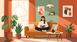 © Joko lesa - Young Woman Reading Book on Sofa in Cozy Living Room.