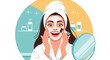 © Dendi - Happy woman applying face mask for skincare routine.