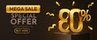 © hobbitfoot - Mega Sale special offer banner with 80 percent discount in gold. Elegant promotional background. Vector illustration